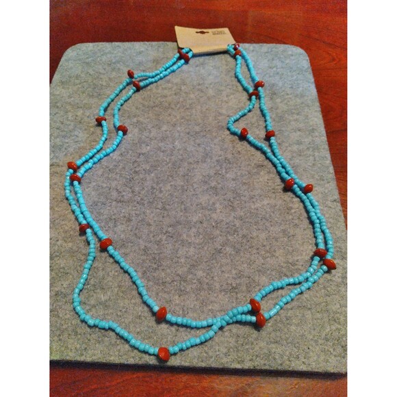 Urban Nomad Beaded Necklace Turquoise & Red Boho Layering Long - Picture 1 of 3